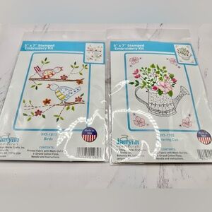 Janlynn needle craft 5”x7” Stamped embroidery kits.birds and watering can